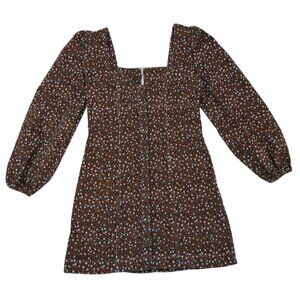 Free People Ditsy Floral Square Neck Mini Dress Rust Brown Sz 6.